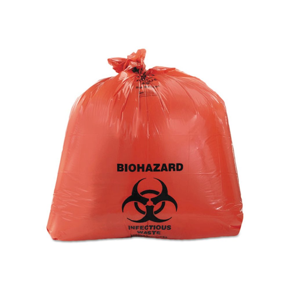 Healthcare Biohazard Printed Can Liners, Biohazard Infectious Waste, 10 gal, 1.3 mil, 24" x 23", Red, Flat Pack, 500/Carton. Picture 2