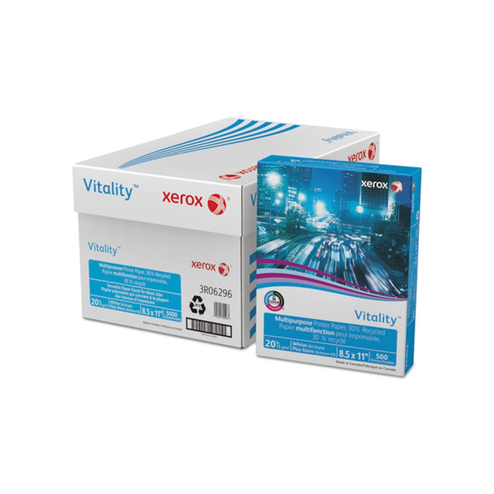 Vitality 30% Recycled Multipurpose Paper, 92 Bright, 20 lb Bond Weight, 8.5 x 11, White, 500/Ream. Picture 1