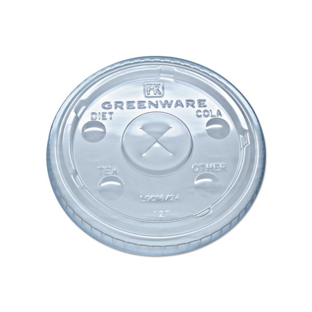 Greenware Cold Drink Lids, X-Slot, Fits 16 oz/18 oz/24 oz Cold Cups, Sugarcane, Clear, 1,000/Carton. Picture 1