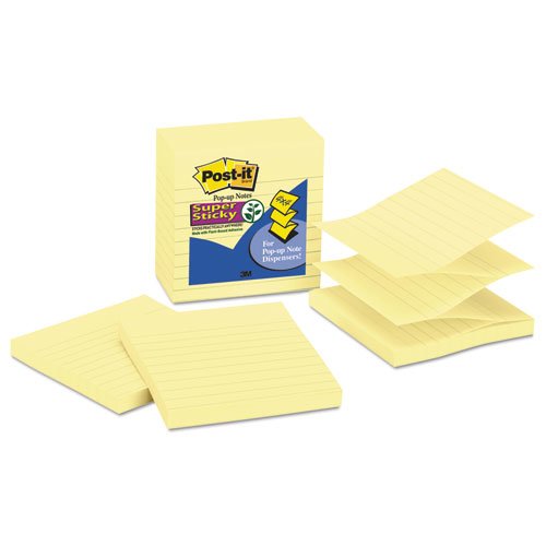 Pop-up Notes Refill, Note Ruled, 4" x 4", Canary Yellow, 90 Sheets/Pad, 5 Pads/Pack. Picture 1