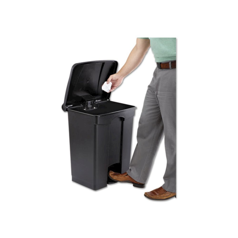 Large Capacity Plastic Step-On Receptacle, 17 gal, Plastic, Black. Picture 3