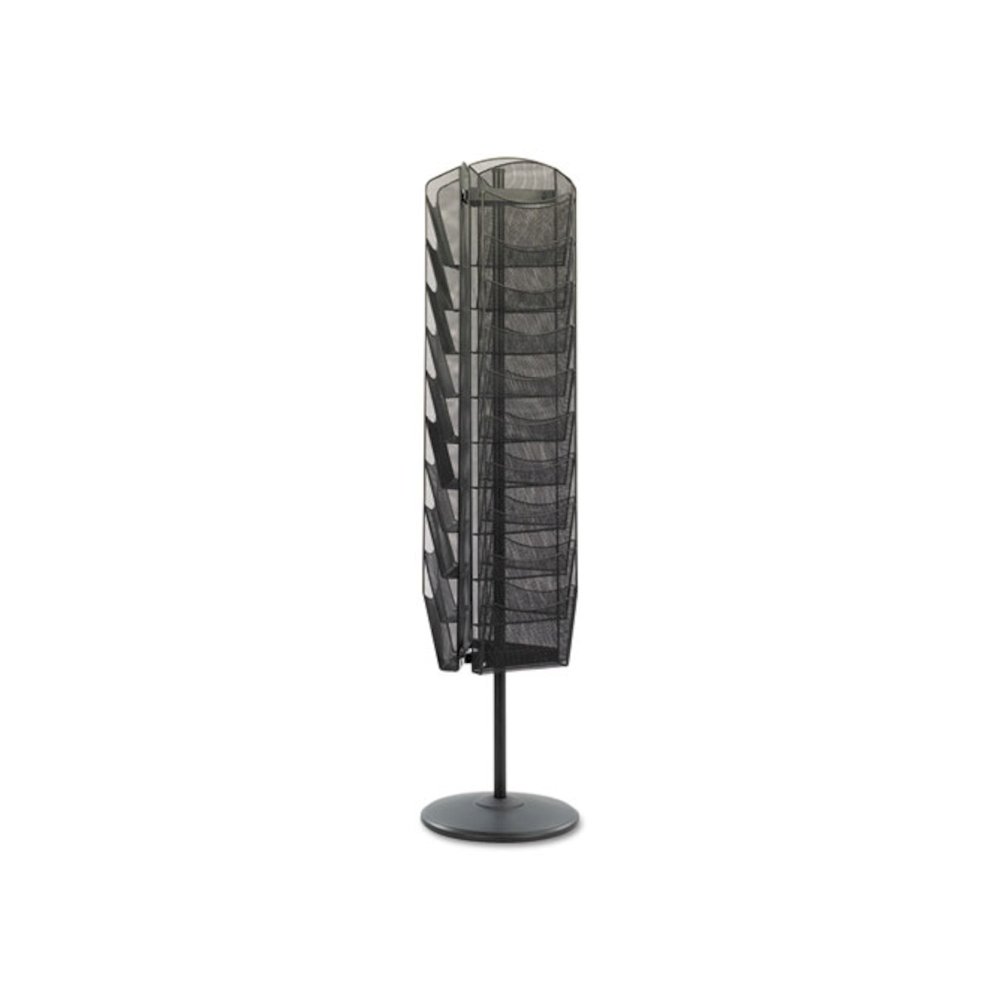 Onyx Mesh Rotating Magazine Display, 30 Compartments, 16.5w x 16.5d x 66h, Black. Picture 1