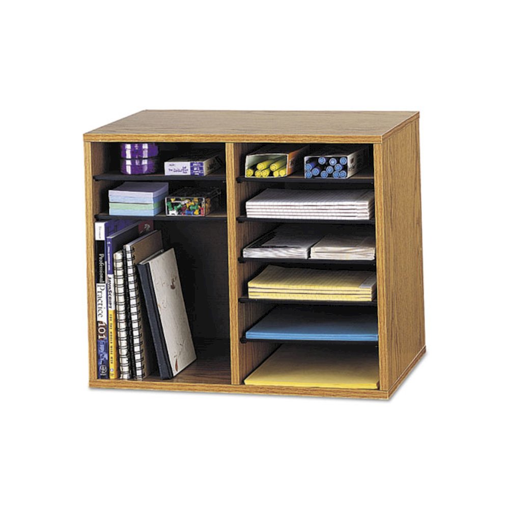 Wood/Fiberboard Literature Sorter, 12 Compartments, 19.63 x 11.88 x 16.13, Oak. Picture 3