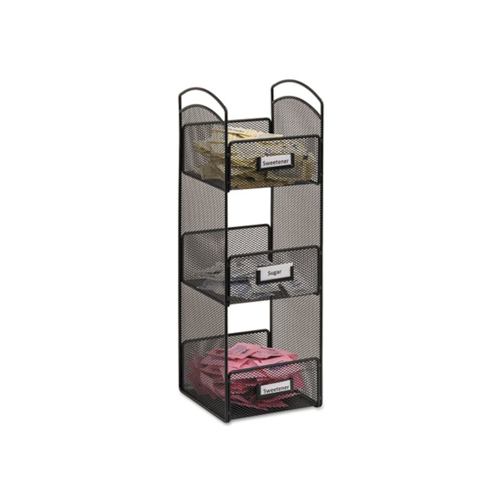 Onyx Breakroom Organizers, 3 Compartments, 6 x 6 x 18, Steel Mesh, Black. Picture 1