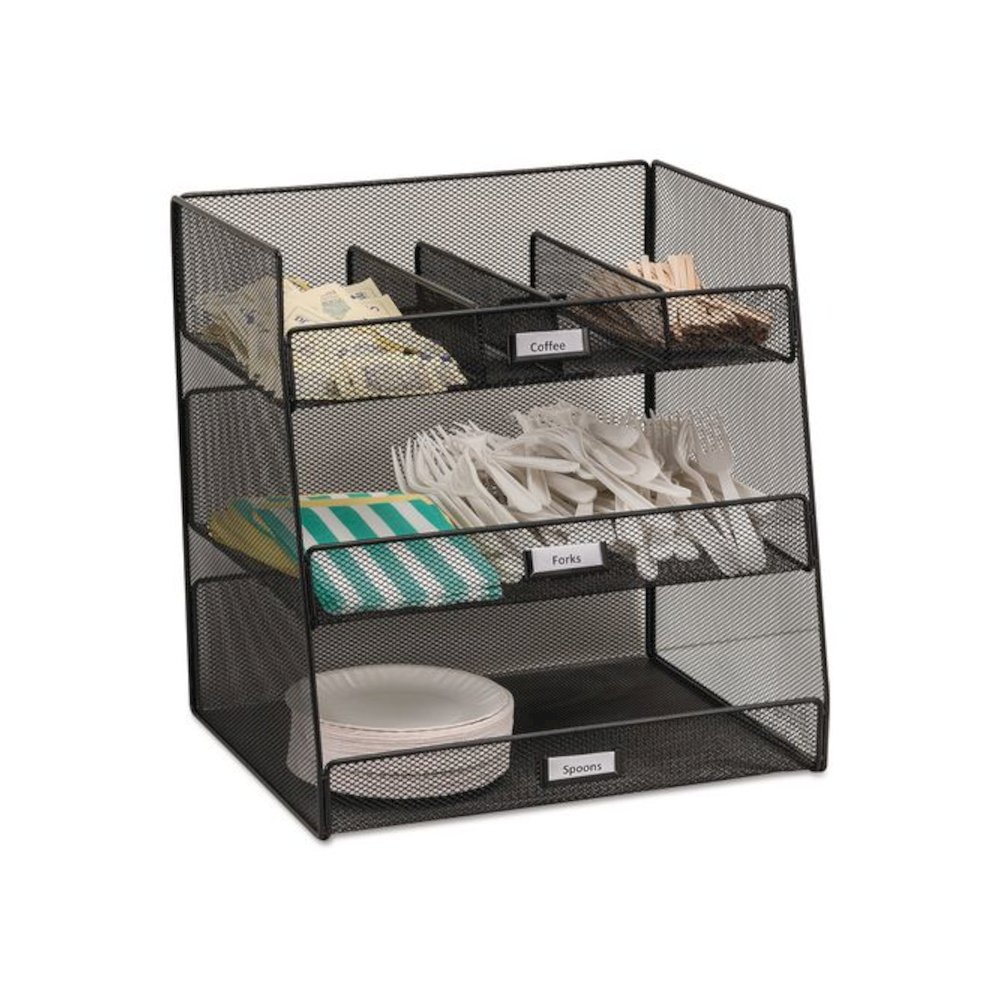 Onyx Breakroom Organizers, 3 Compartments,14.63 x 11.75 x 15, Steel Mesh, Black. Picture 1