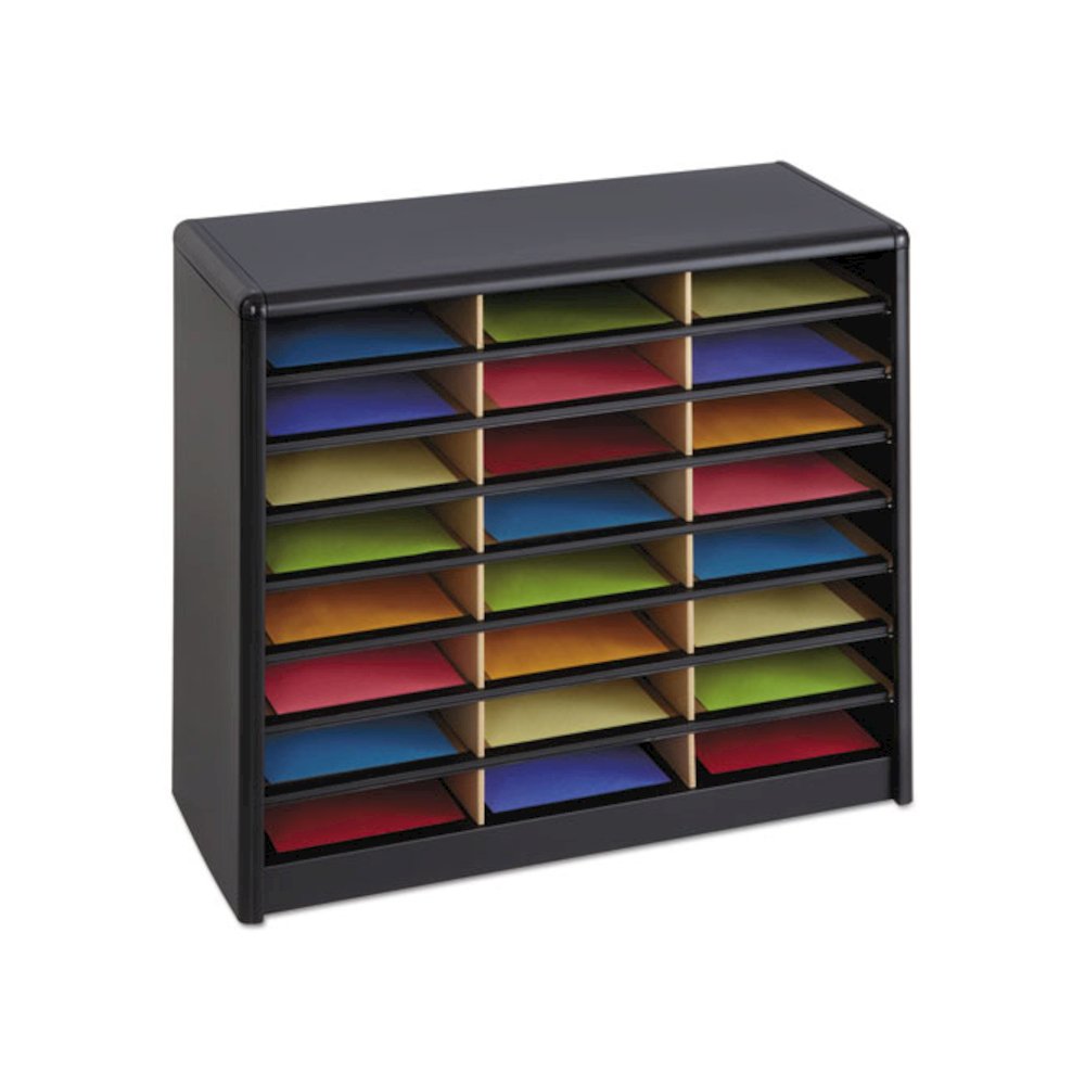 Steel/Fiberboard Literature Sorter, 24 Compartments, 32.25 x 13.5 x 25.75, Black. Picture 3