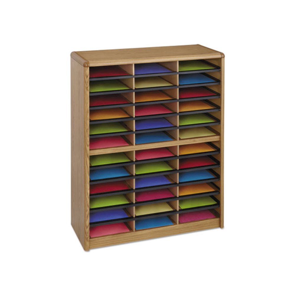 Steel/Fiberboard Literature Sorter, 36 Compartments, 32.25 x 13.5 x 38, Oak. Picture 3