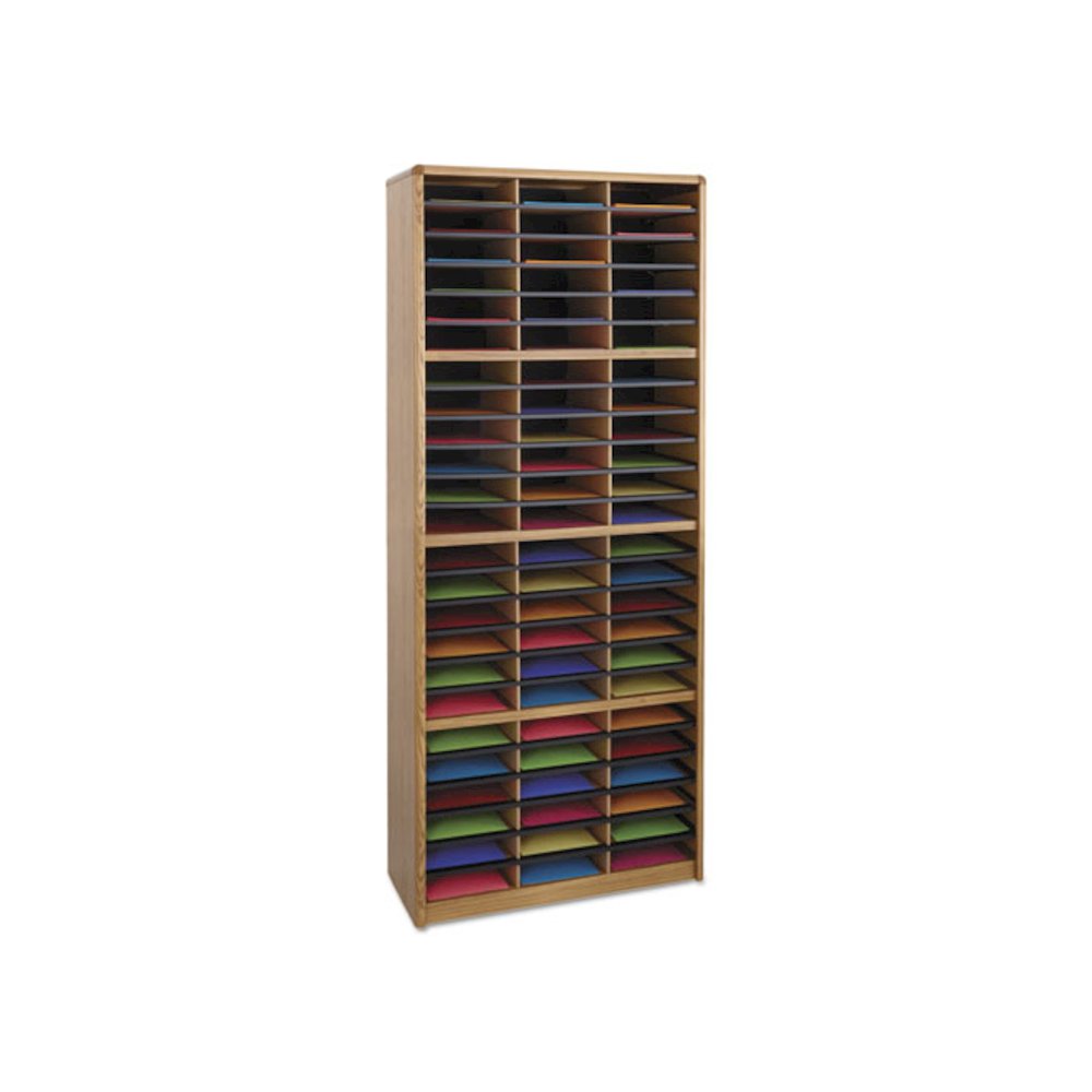 Steel/Fiberboard Literature Sorter, 72 Compartments, 32.25 x 13.5 x 75, Med Oak. Picture 3