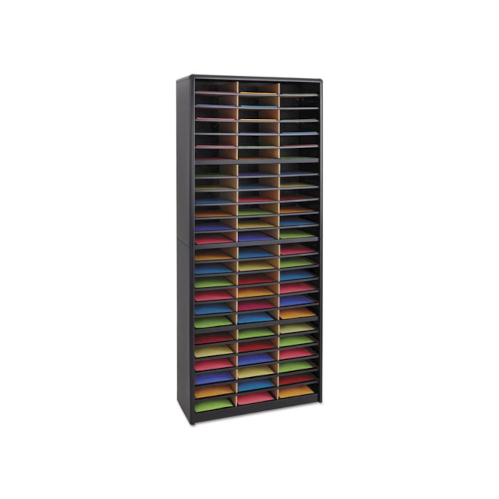 Steel/Fiberboard Literature Sorter, 72 Compartments, 32.25 x 13.5 x 75, Black. Picture 3