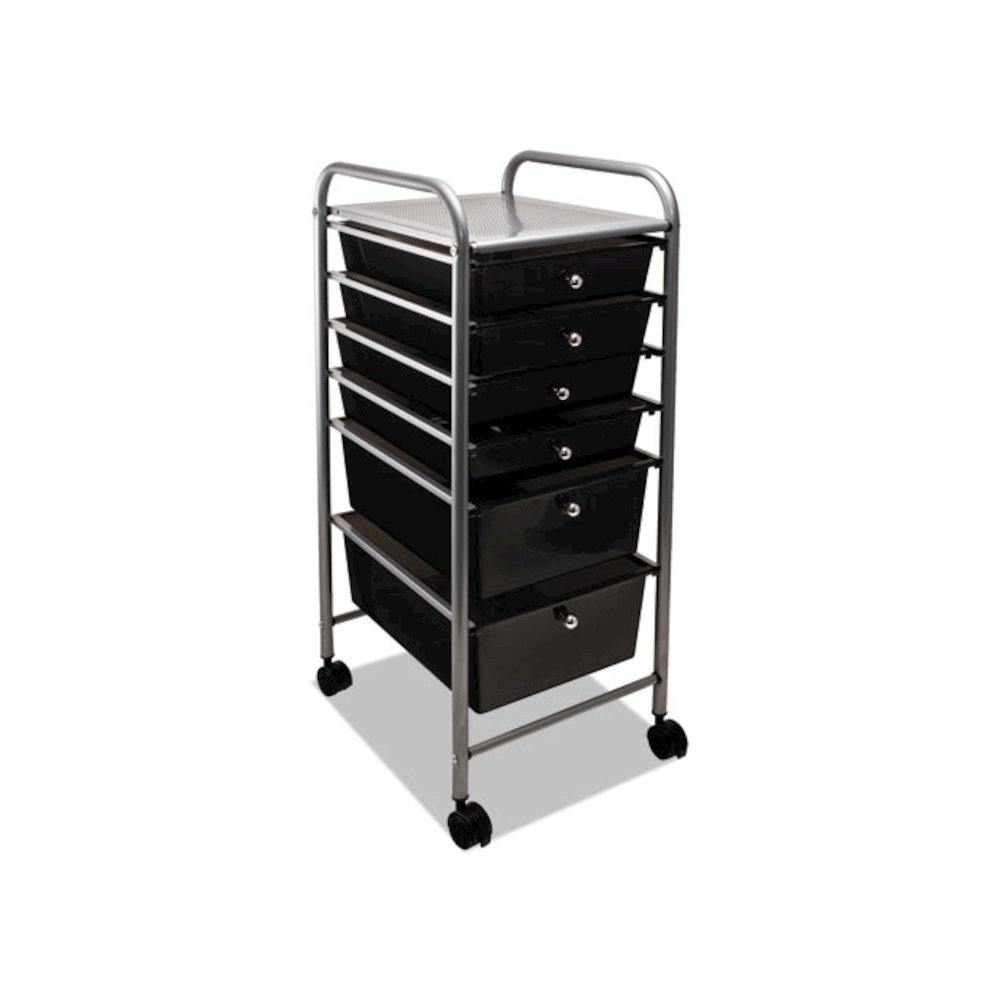 Portable Drawer Organizer, Metal, 1 Shelf, 6 Drawers, 13" x 15.38" x 32.13", Matte Gray/Smoke. Picture 1