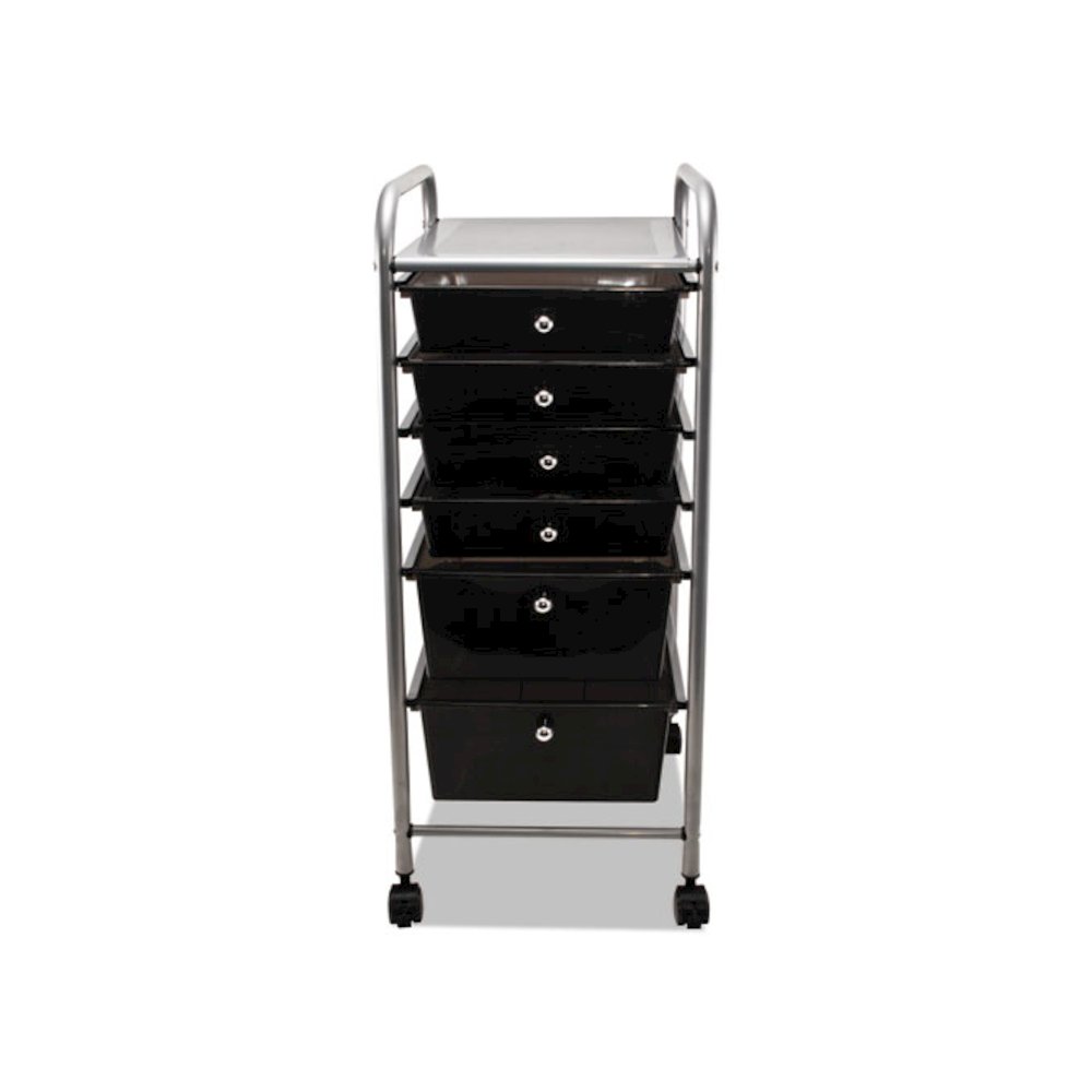 Portable Drawer Organizer, Metal, 1 Shelf, 6 Drawers, 13" x 15.38" x 32.13", Matte Gray/Smoke. Picture 2