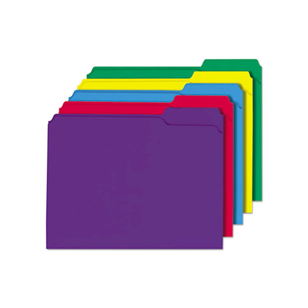Reinforced Top-Tab File Folders, 1/3-Cut Tabs: Assorted, Letter Size, 1" Expansion, Assorted Colors, 100/Box. Picture 5