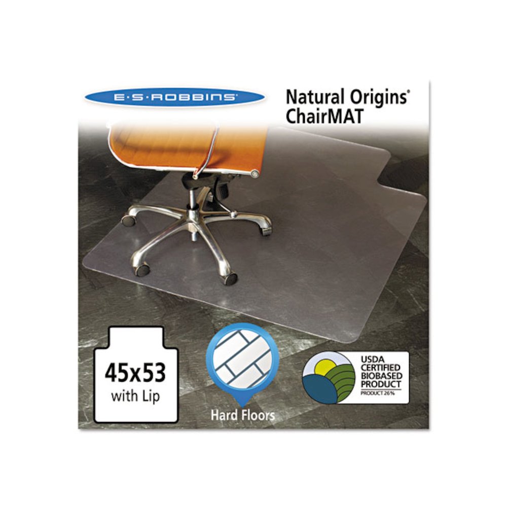 Natural Origins Biobased Chair Mat for Hard Floors, Rectangular with Lip, Straight Edges, 45" x 53", Clear. Picture 3