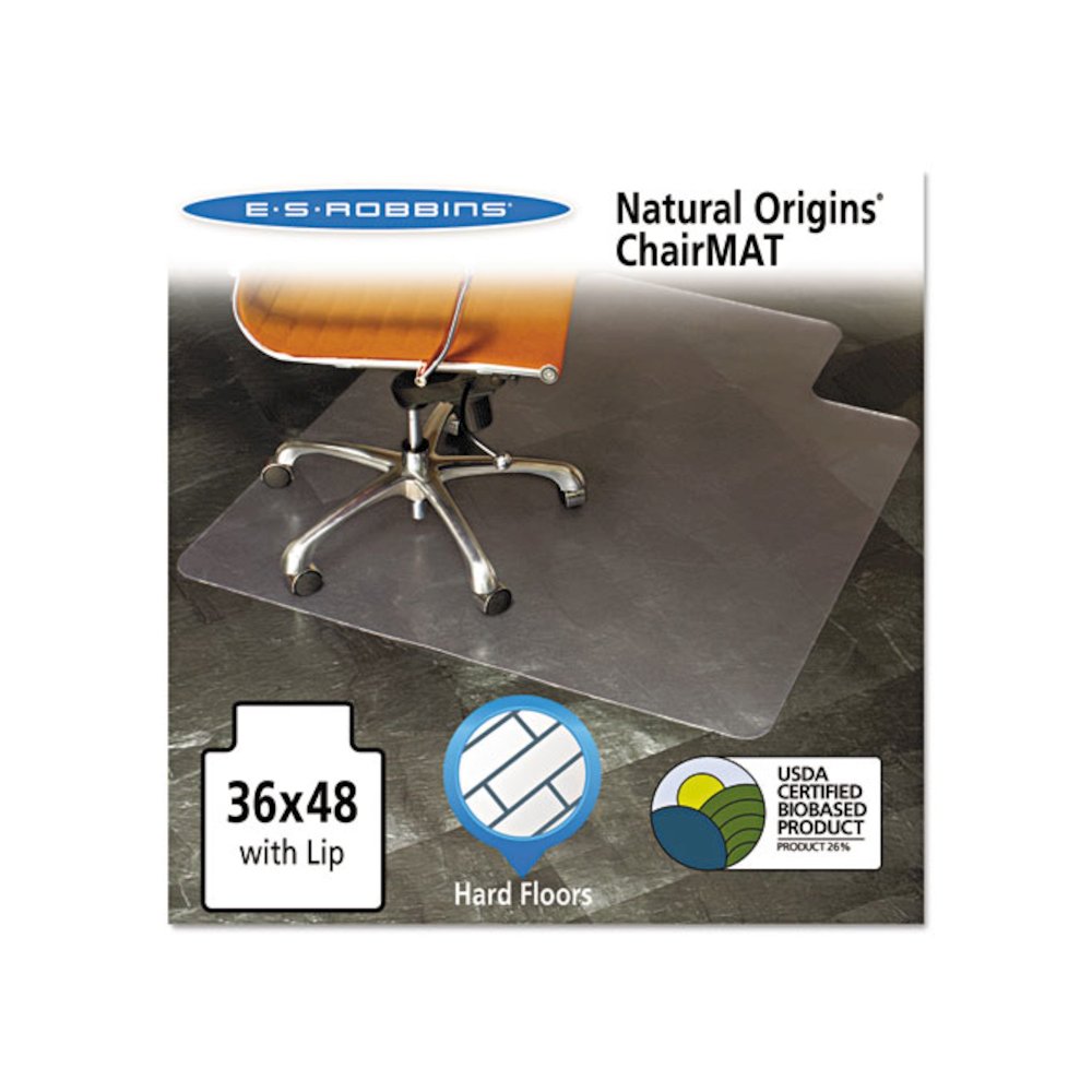 Natural Origins Biobased Chair Mat for Hard Floors, Rectangular with Lip, Straight Edges, 36" x 48", Clear. Picture 2