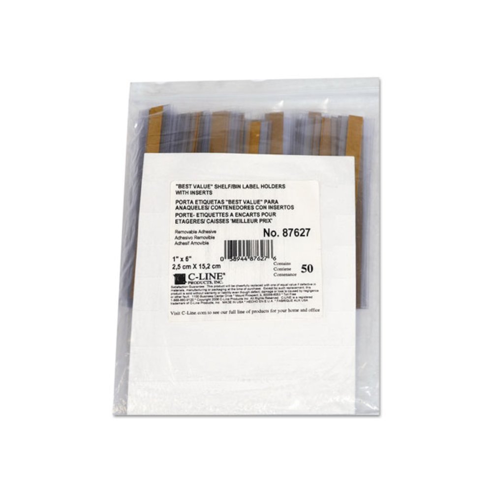 Self-Adhesive Label Holders, Top Load, 1 x 6, Clear, 50/Pack. Picture 1