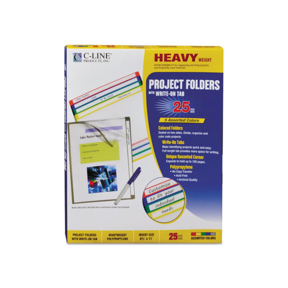 Write-On Project Folders, Straight Tab, Letter Size, Assorted Colors, 25/Box. Picture 3