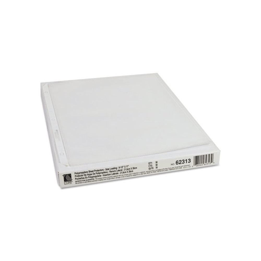 Side Loading Polypropylene Sheet Protectors, Heavy-Duty, Side: 3-Hole Punched, Side Load 8.5 x 11 Insert, Clear Front, 50/Box. Picture 3