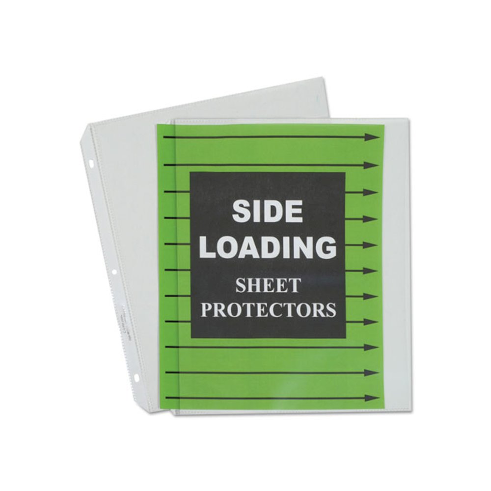 Side Loading Polypropylene Sheet Protectors, Heavy-Duty, Side: 3-Hole Punched, Side Load 8.5 x 11 Insert, Clear Front, 50/Box. Picture 1