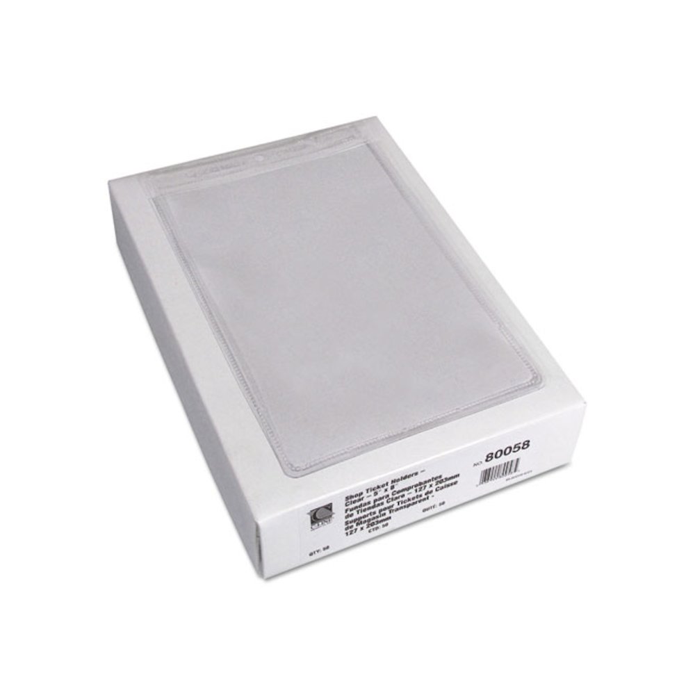 Clear Vinyl Shop Ticket Holders, Super Heavy-Duty, Top Load 5 x 8 Insert, Clear Front, 50/Box. Picture 3