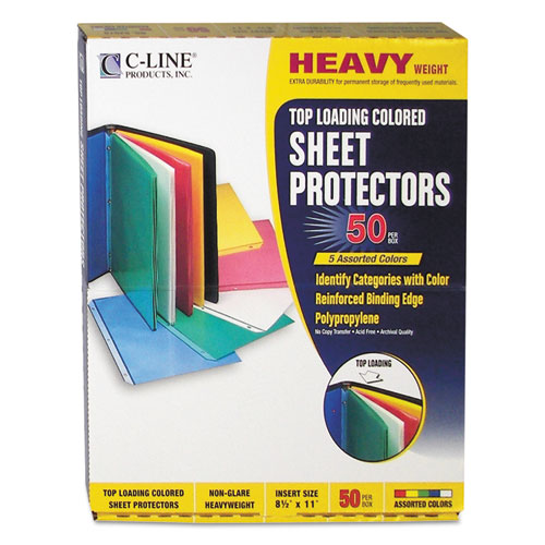 Colored Polypropylene Sheet Protectors, Assorted Colors, 2", 11 x 8.5, 50/Box. Picture 1