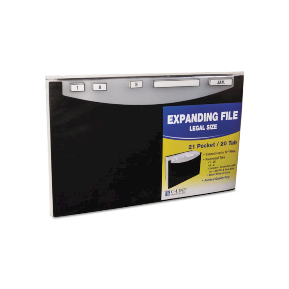 21-Pocket Stand-Up Design Expanding File, 12" Expansion, 21 Sections, 1/5-Cut Tabs, Legal Size, Black. Picture 4