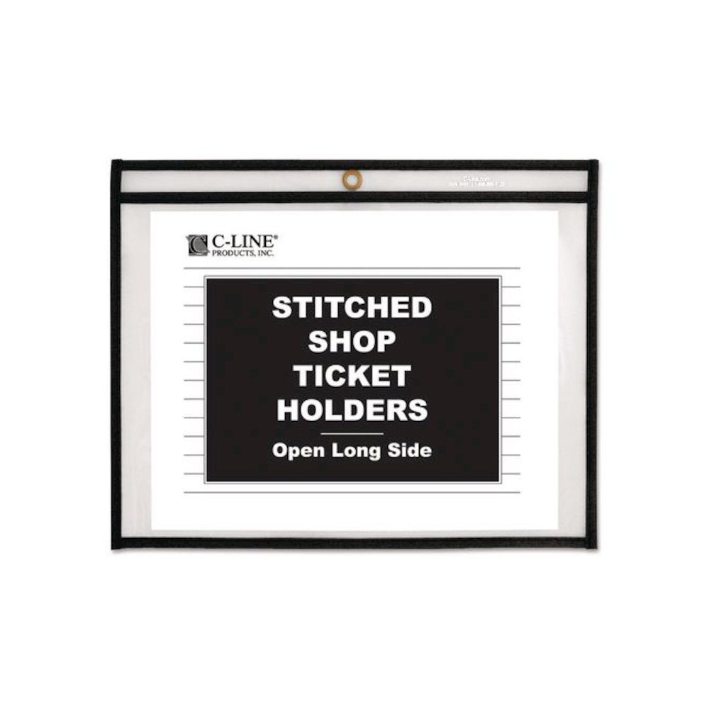 Stitched Shop Ticket Holders, Super Heavy-Duty, Top Load 12 x 9 Insert, Clear Front, Black Border, 25/Box. Picture 4