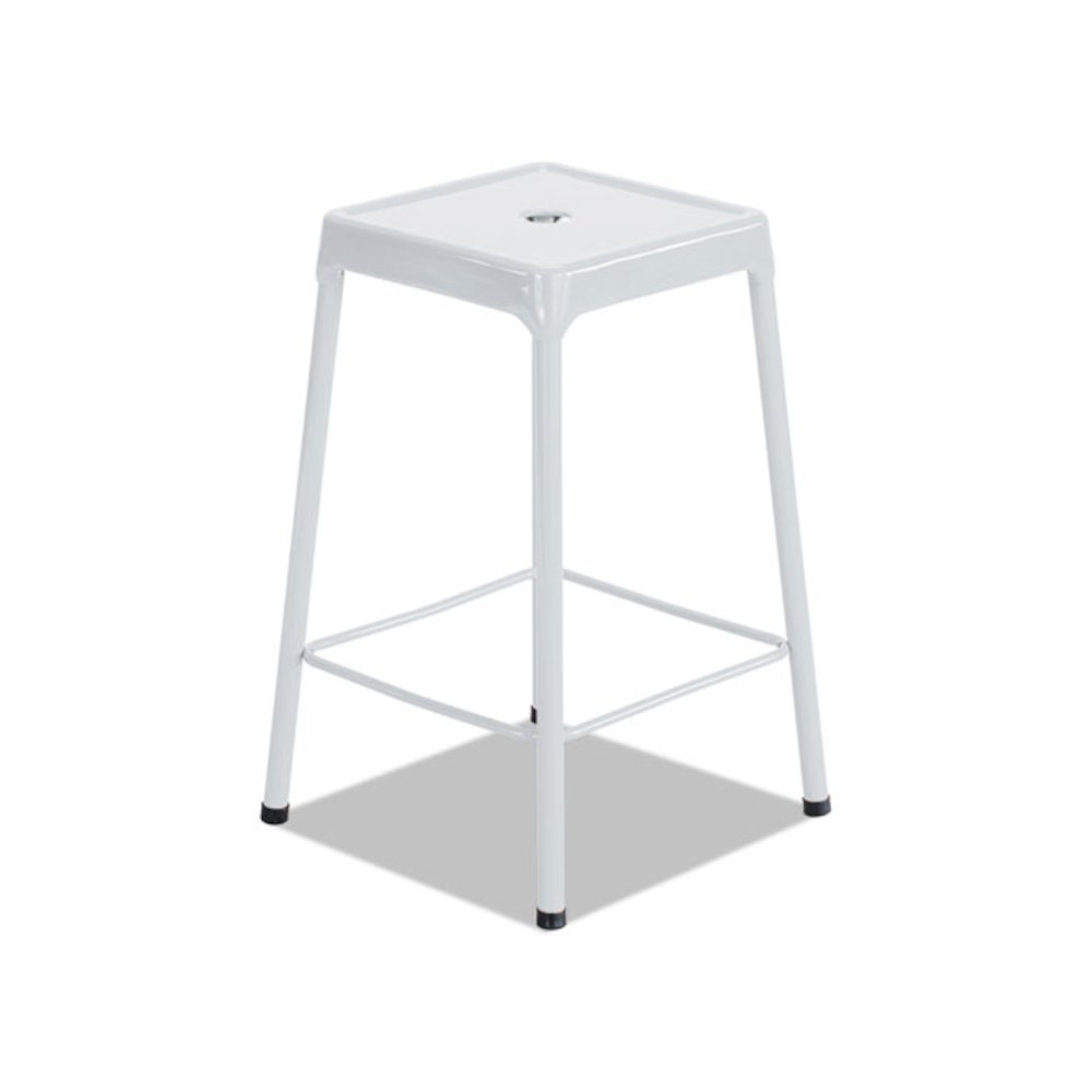 Counter-Height Steel Stool, Backless, Supports Up to 250 lb, 25" Seat Height, White. Picture 1