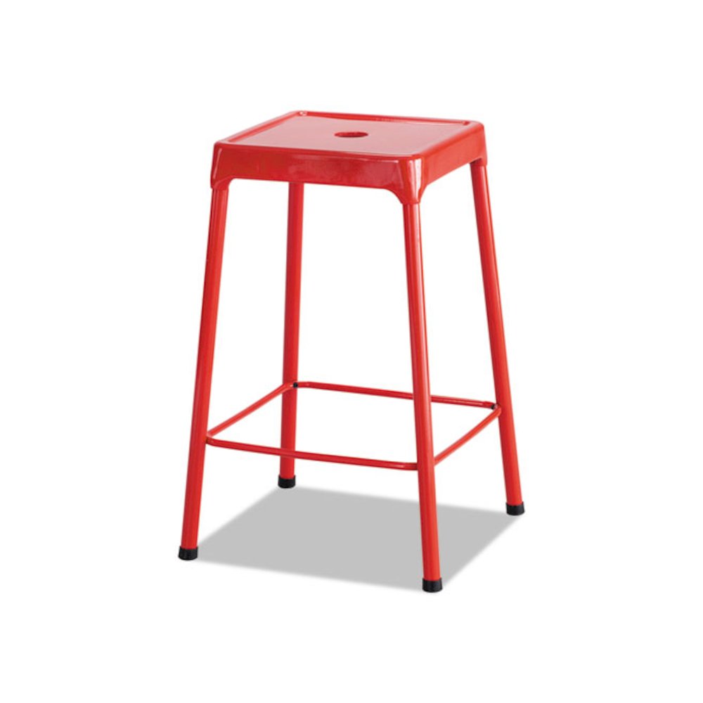 Counter-Height Steel Stool, Backless, Supports Up to 250 lb, 25" Seat Height, Red. Picture 1