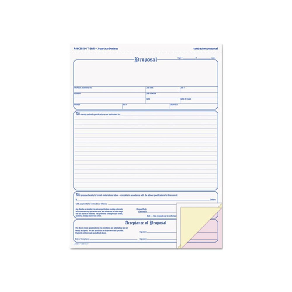 Proposal Form, Three-Part Carbonless, 11 x 8.5, 50 Forms Total. Picture 1