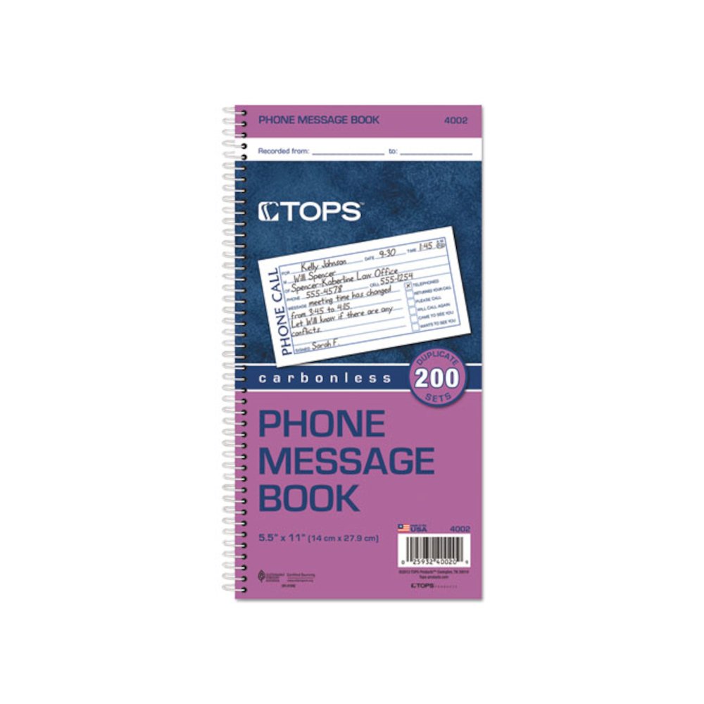 Spiralbound Message Book, Two-Part Carbonless, 5 x 2.75, 4 Forms/Sheet, 200 Forms Total. Picture 2