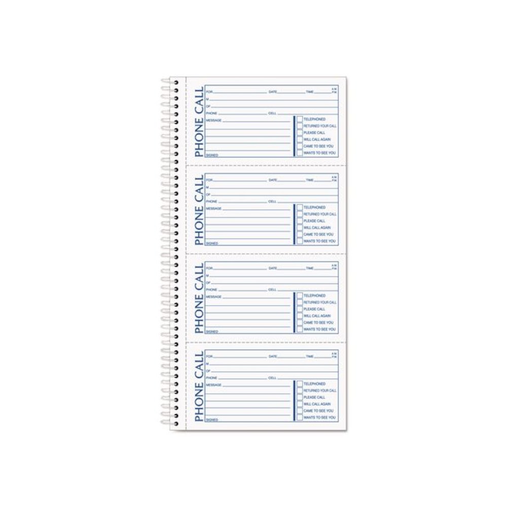 Spiralbound Message Book, Two-Part Carbonless, 5 x 2.75, 4 Forms/Sheet, 200 Forms Total. Picture 1