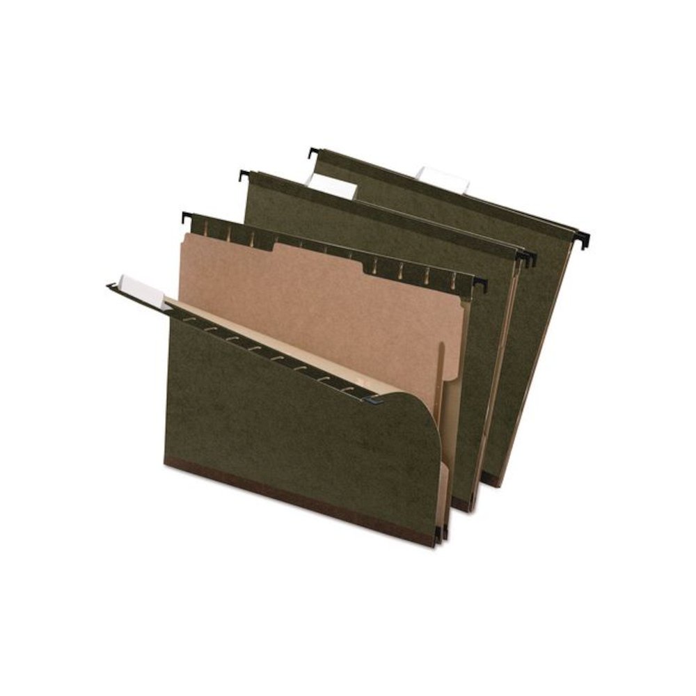 SureHook Reinforced Hanging Divider Folders, 1/5-Cut Tab, Expands 2", 1 Divider, 4 Fasteners, Letter Size, Green, 10/Box. Picture 1