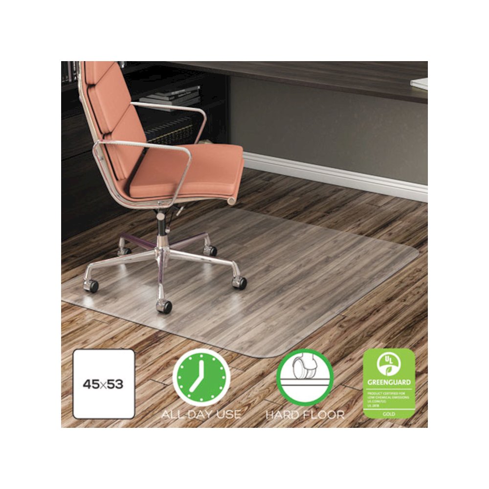 EconoMat Non-Studded All Day Use Chair Mat for Hard Floors, Rectangular, 45" x 53", Clear, Ships Rolled. Picture 3