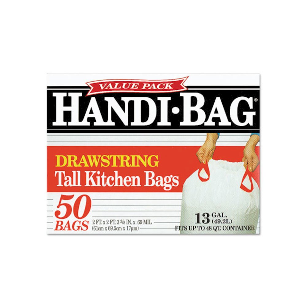 Drawstring Kitchen Bags, 13 gal, 24" x 27.4", White, 50 Bags/Box, 6 Boxes/Carton. Picture 2
