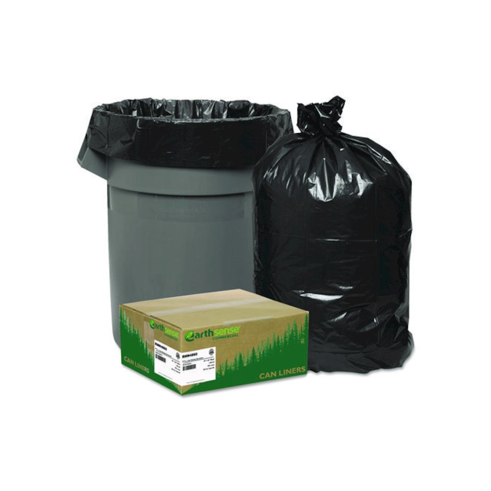 Linear Low Density Recycled Can Liners, 45 gal, 1.65 mil, 40" x 46", Black, 10 Bags/Roll, 10 Rolls/Carton. Picture 1