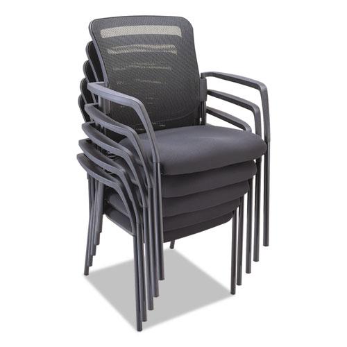 Alera Elusion Series Mesh Back Stacking Guest Chair, 26" x 25.6" x 36.2", Black Seat, Black Back, Black Base. Picture 7
