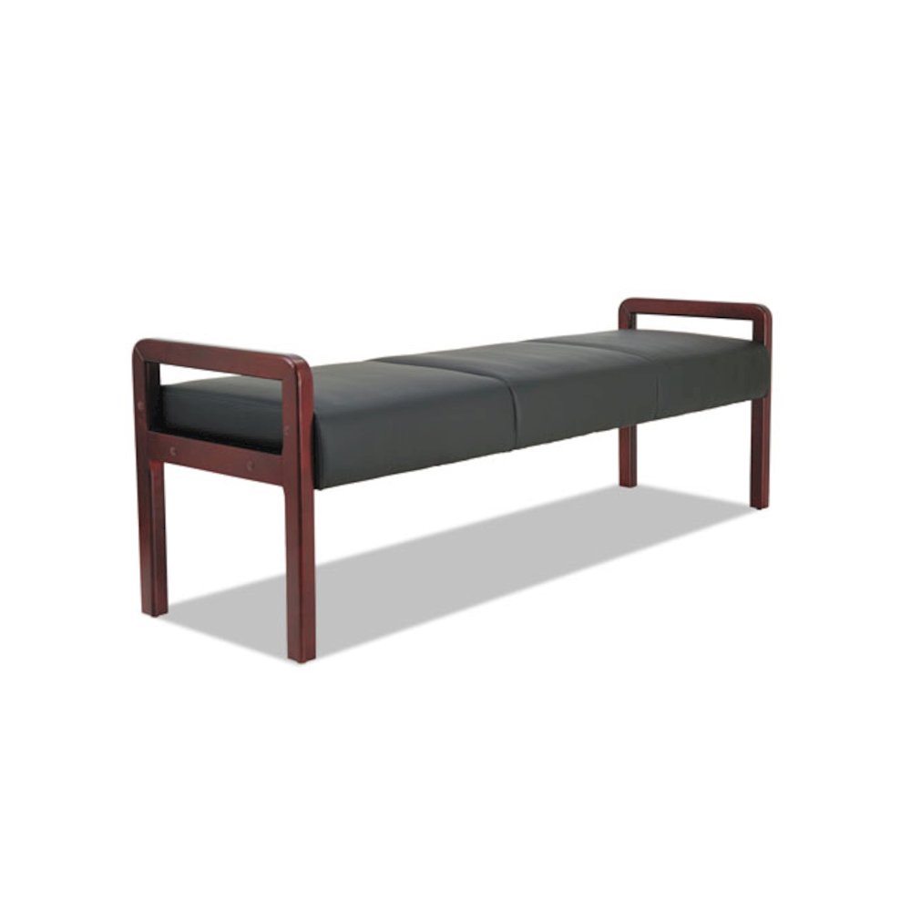 Alera Reception Lounge WL Series Three-Seat Bench, 65.75" x 22.25" x 22.88", Black Seat, Mahogany Base. Picture 1