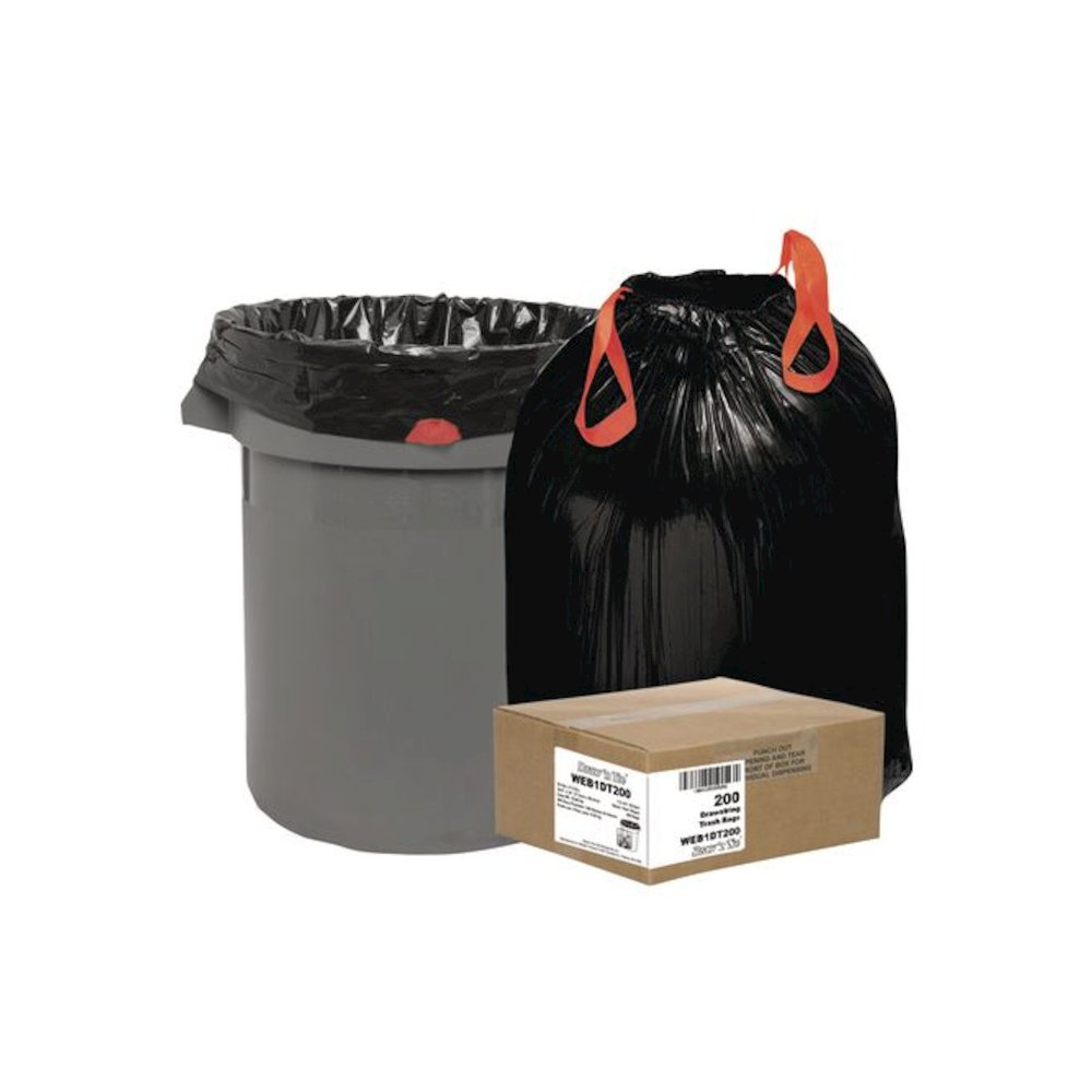 Heavy-Duty Trash Bags, Drawstring, 30 gal, 1.2 mil, 30.5" x 33", Black, 25 Bags/Roll, 8 Rolls/Box. Picture 1