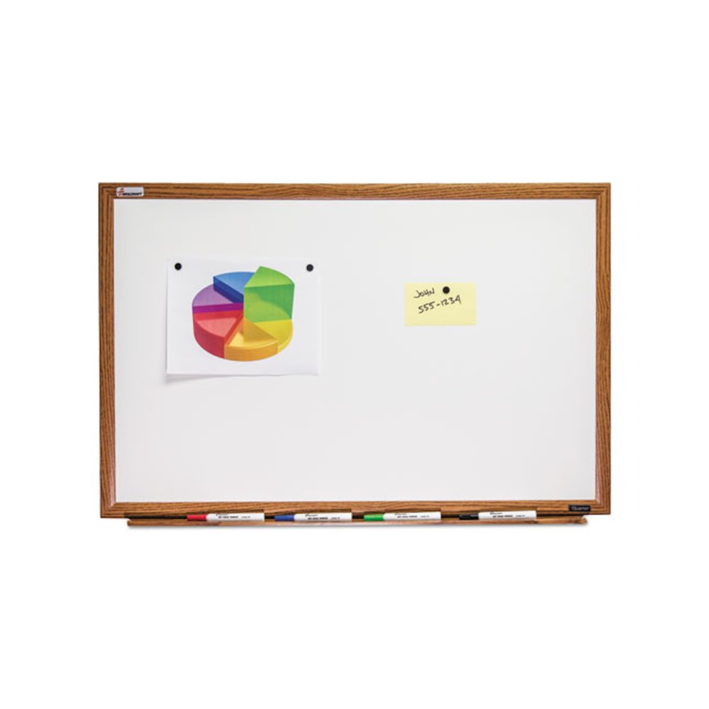 7110013347080, SKILCRAFT Magnetic Porcelain Dry Erase Board, 48" x 36", White Surface, Natural Oak Frame. Picture 1