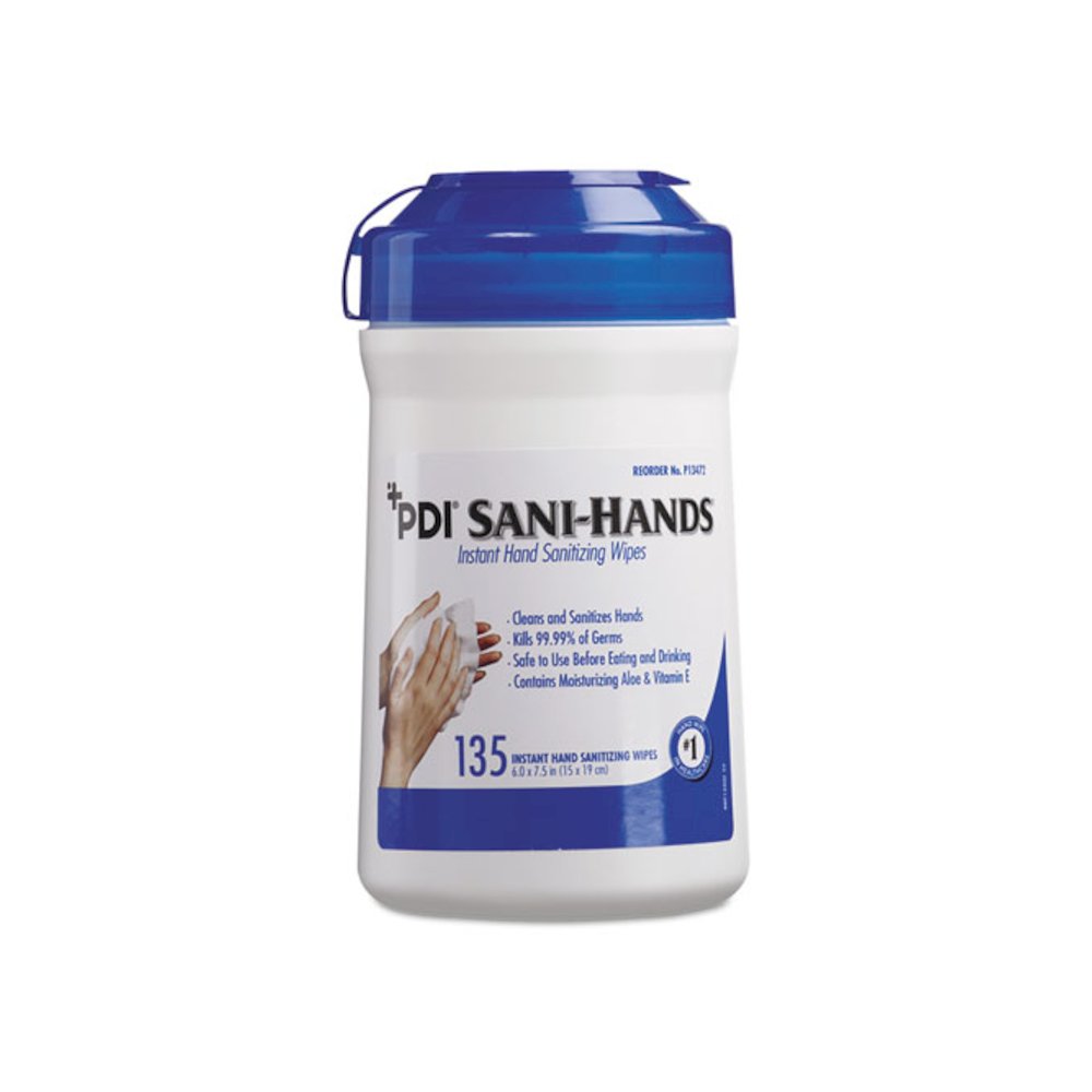 PDI Sani-Hands ALC Instant Hand Sanitizing Wipes, 1-Ply, 7.5 x 6, White, 135/Canister, 12 Canisters/Carton. Picture 1