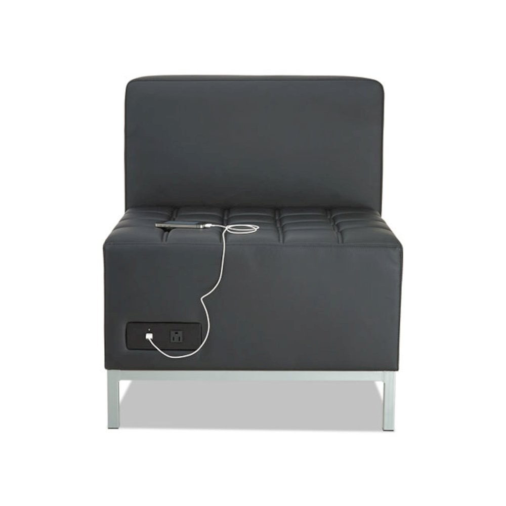 Alera QUB Series Armless L Sectional, Charging Station Center Seat, AC Outlet, (2) USB Ports, 26.38" x 26.38" x 30.5", Black. Picture 5