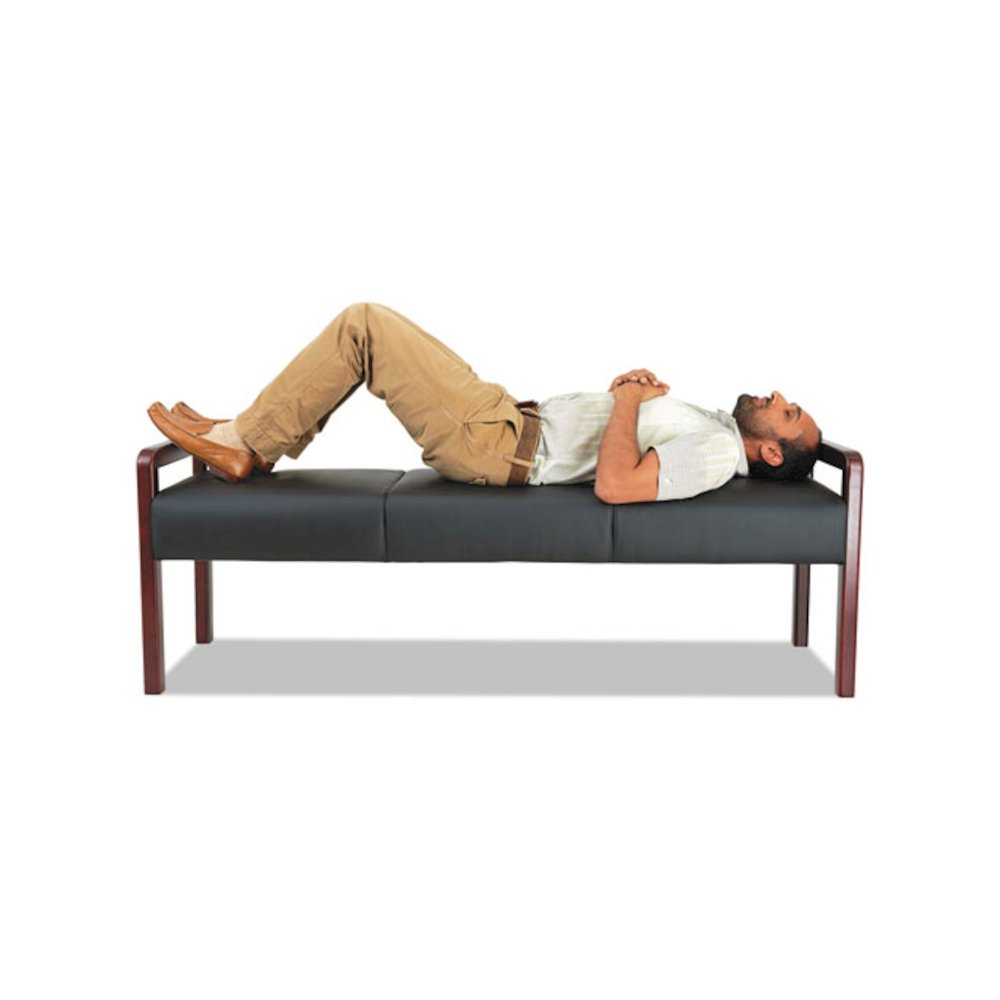 Alera Reception Lounge WL Series Three-Seat Bench, 65.75" x 22.25" x 22.88", Black Seat, Mahogany Base. Picture 4