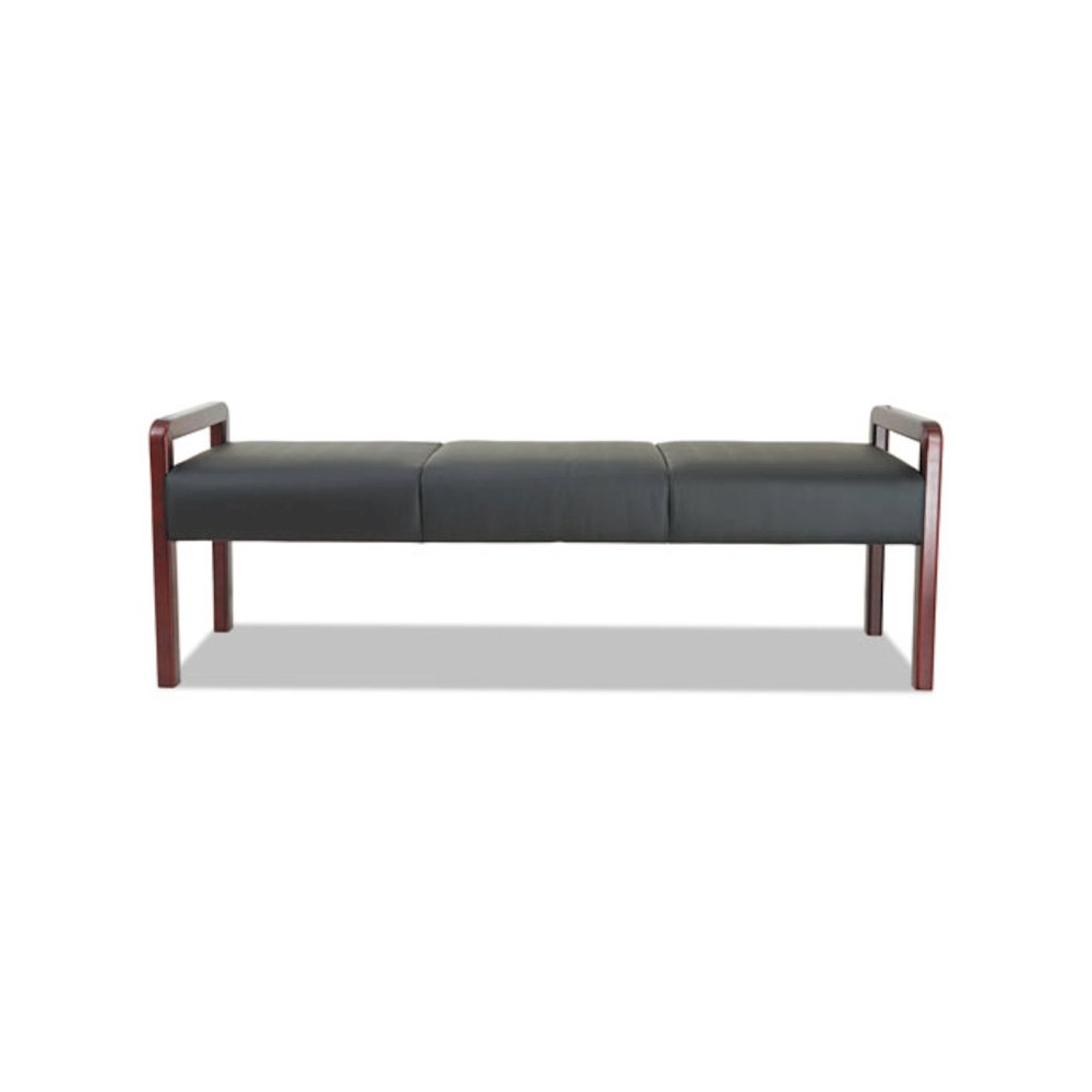 Alera Reception Lounge WL Series Three-Seat Bench, 65.75" x 22.25" x 22.88", Black Seat, Mahogany Base. Picture 3