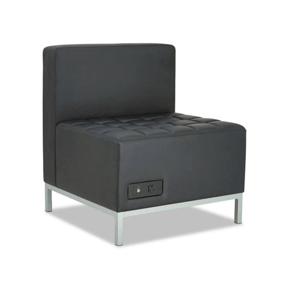 Alera QUB Series Armless L Sectional, Charging Station Center Seat, AC Outlet, (2) USB Ports, 26.38" x 26.38" x 30.5", Black. Picture 1