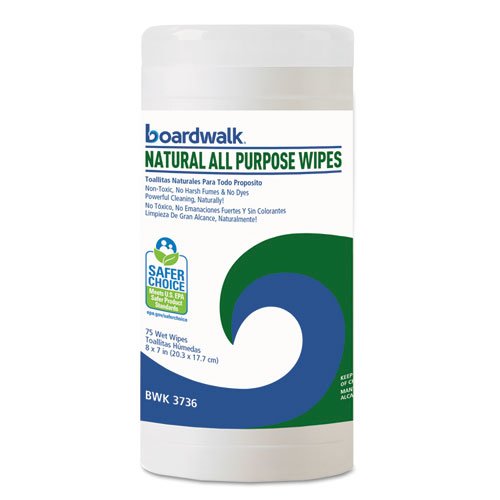 Natural All Purpose Wipes, 7 x 8, Unscented, White, 75 Wipes/Canister, 6 Canisters/Carton. Picture 2