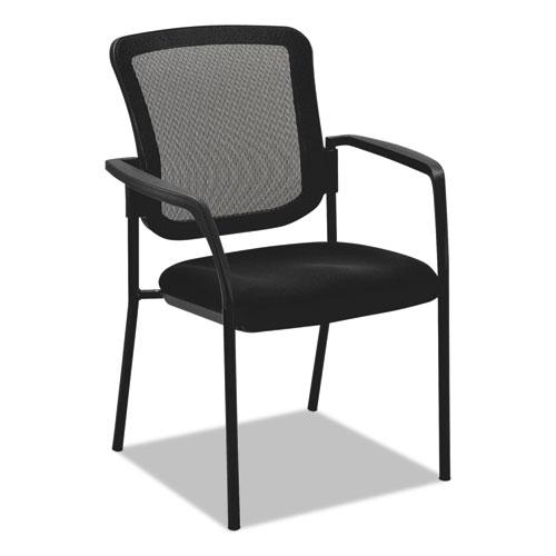 Alera Elusion Series Mesh Back Stacking Guest Chair, 26" x 25.6" x 36.2", Black Seat, Black Back, Black Base. Picture 4
