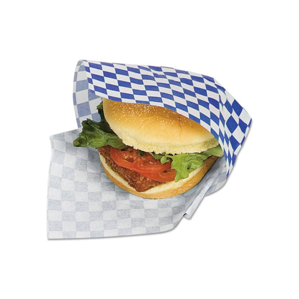 Grease-Resistant Paper Wraps and Liners, 12 x 12, Blue Check, 1,000/Box, 5 Boxes/Carton. Picture 2