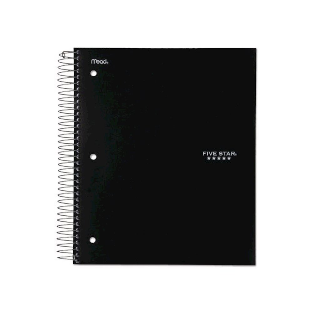 Wirebound Notebook, 5-Subject, Medium/College Rule, Black Cover, (200) 11 x 8.5 Sheets. Picture 1
