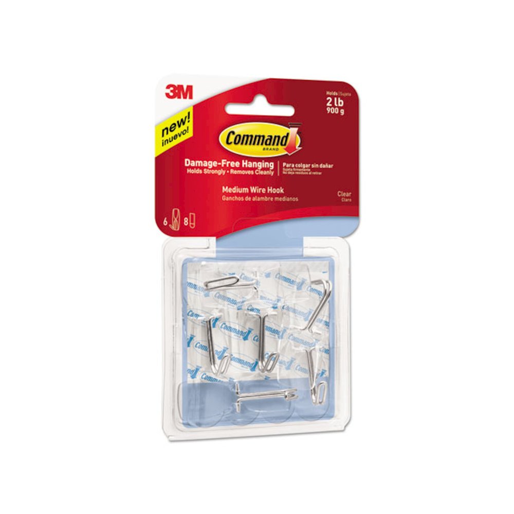 Medium Clear Wire Hooks, Metal Wire, Silver/Clear, Supports 2 lb, 6/Pack. Picture 8