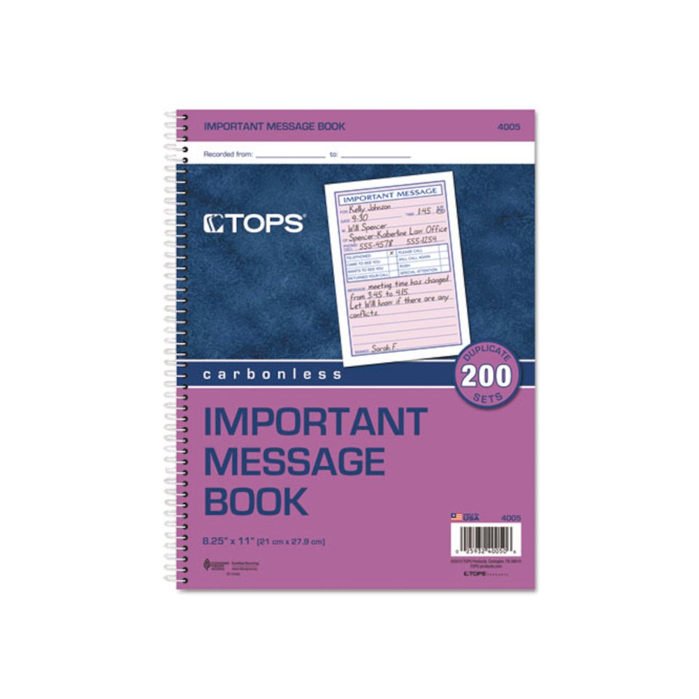 Telephone Message Book with Fax/Mobile Section, Two-Part Carbonless, 3.88 x 5.5, 4 Forms/Sheet, 200 Forms Total. Picture 2
